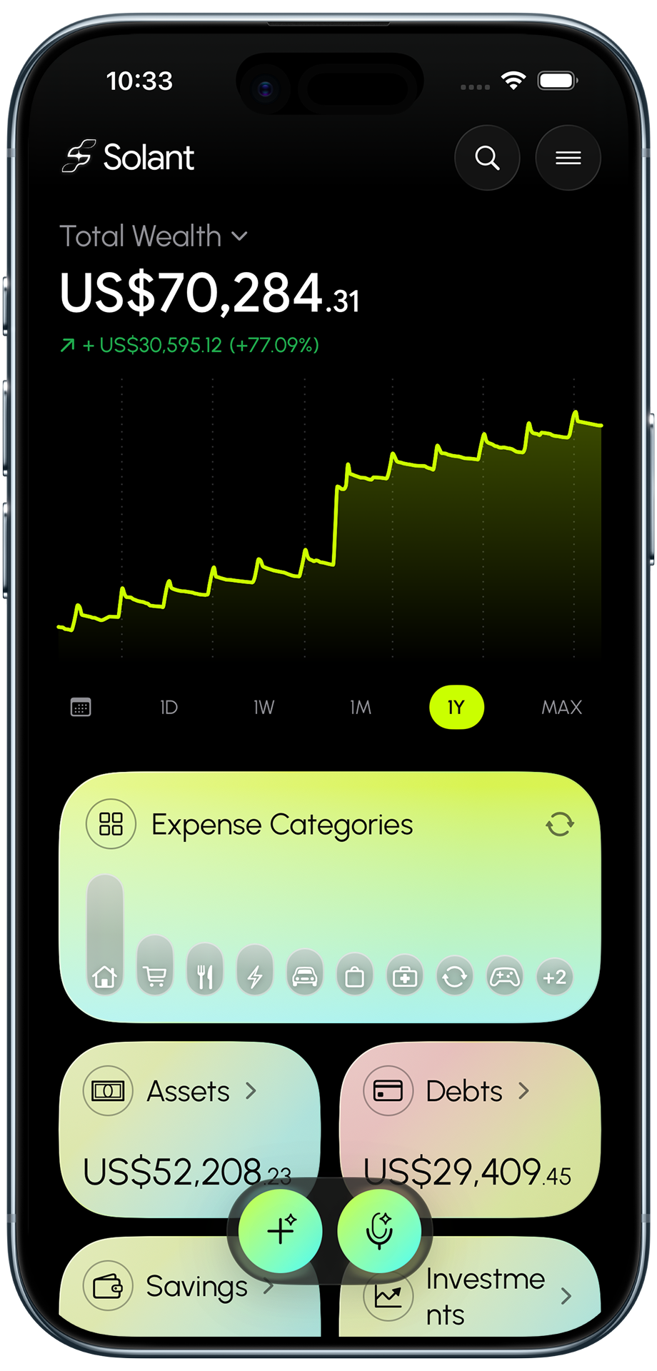 Solant finance app on an iPhone